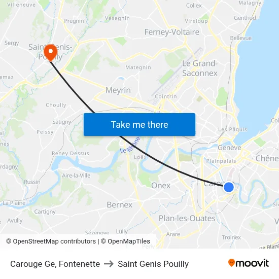 Carouge Ge, Fontenette to Saint Genis Pouilly map