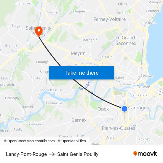 Lancy-Pont-Rouge to Saint Genis Pouilly map