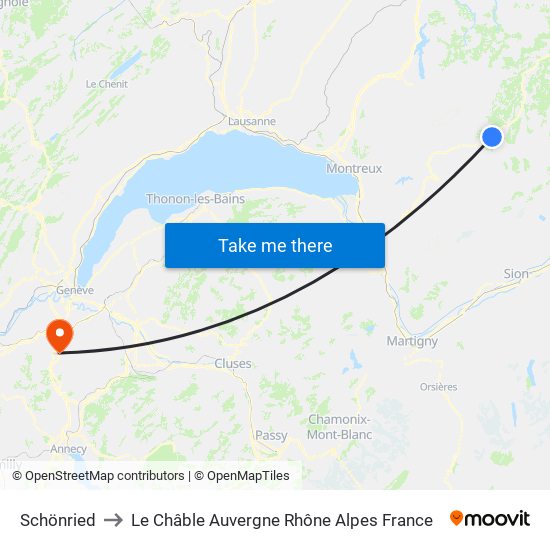 Schönried to Le Châble Auvergne Rhône Alpes France map