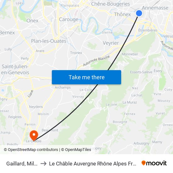 Gaillard, Millet to Le Châble Auvergne Rhône Alpes France map