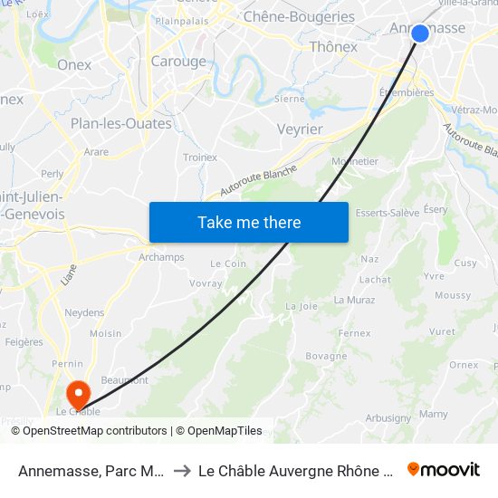 Annemasse, Parc Montessuit to Le Châble Auvergne Rhône Alpes France map