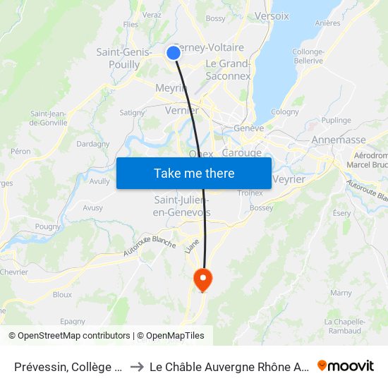 Prévessin, Collège Le Joran to Le Châble Auvergne Rhône Alpes France map