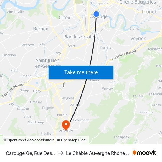 Carouge Ge, Rue Des Mouettes to Le Châble Auvergne Rhône Alpes France map