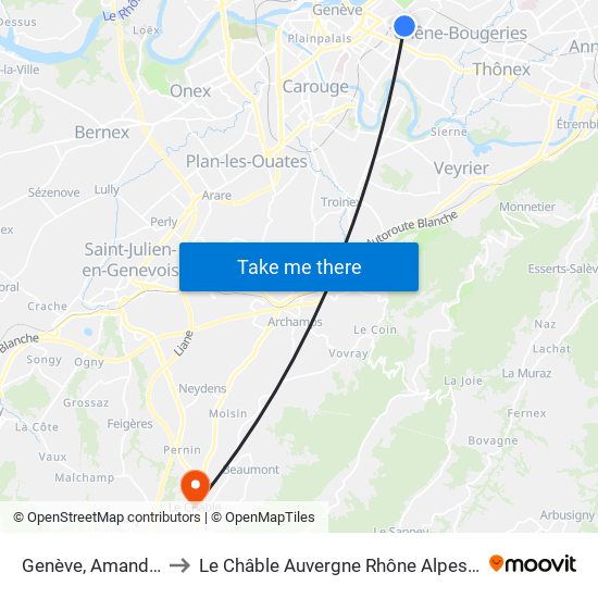 Genève, Amandolier to Le Châble Auvergne Rhône Alpes France map