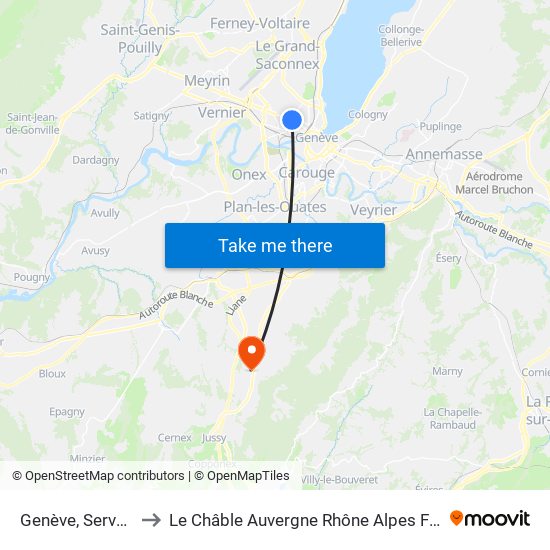 Genève, Servette to Le Châble Auvergne Rhône Alpes France map