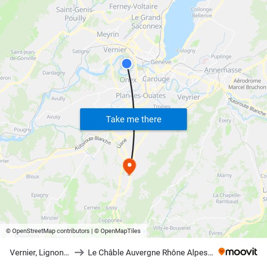 Vernier, Lignon Cité to Le Châble Auvergne Rhône Alpes France map