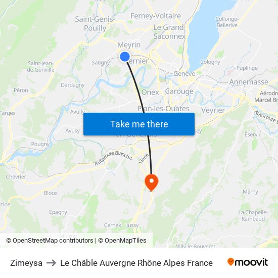 Zimeysa to Le Châble Auvergne Rhône Alpes France map