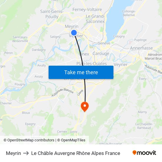 Meyrin to Le Châble Auvergne Rhône Alpes France map