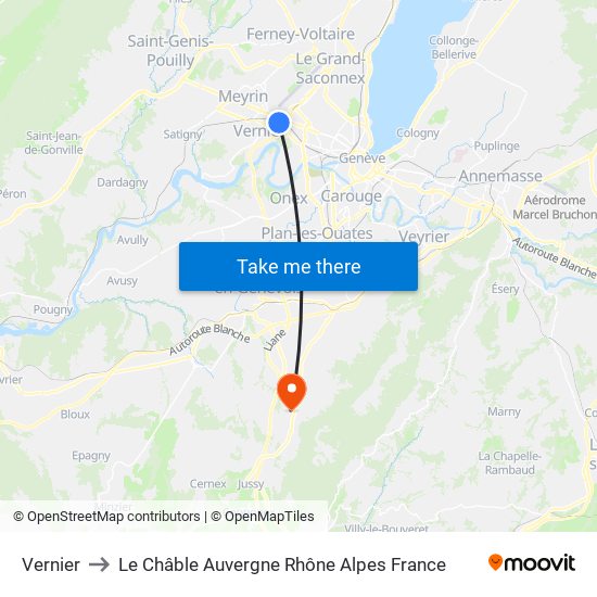 Vernier to Le Châble Auvergne Rhône Alpes France map