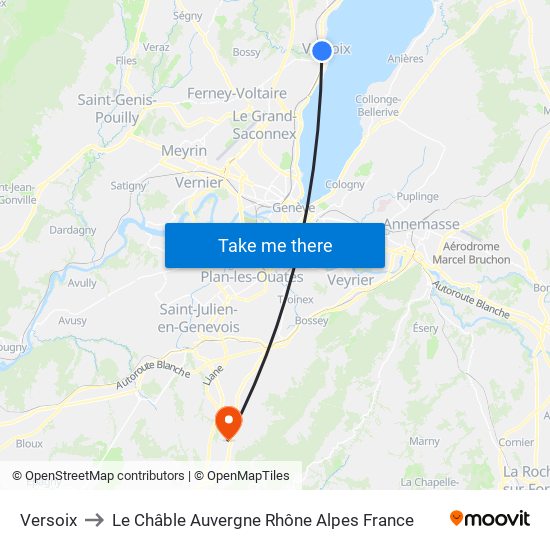 Versoix to Le Châble Auvergne Rhône Alpes France map