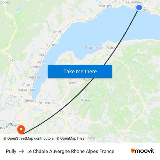 Pully to Le Châble Auvergne Rhône Alpes France map