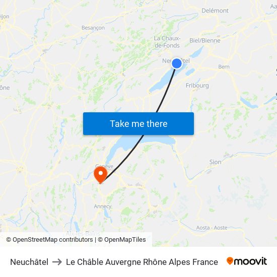 Neuchâtel to Le Châble Auvergne Rhône Alpes France map