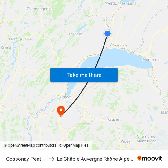 Cossonay-Penthalaz to Le Châble Auvergne Rhône Alpes France map