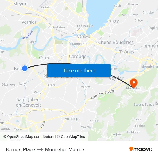 Bernex, Place to Monnetier Mornex map