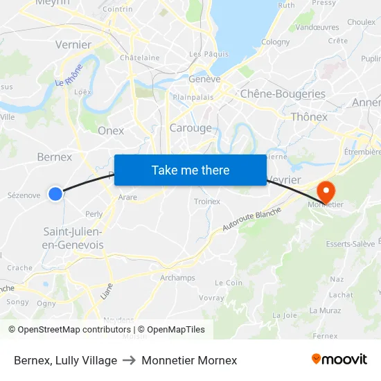 Bernex, Lully Village to Monnetier Mornex map