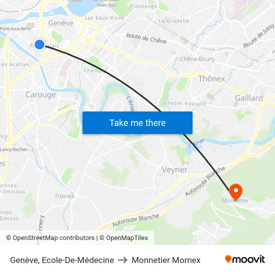 Genève, Ecole-De-Médecine to Monnetier Mornex map