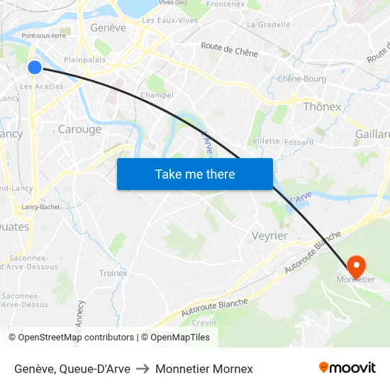 Genève, Queue-D'Arve to Monnetier Mornex map