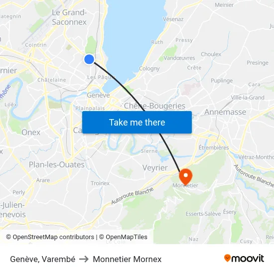 Genève, Varembé to Monnetier Mornex map
