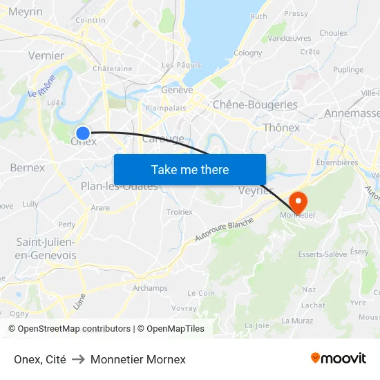 Onex, Cité to Monnetier Mornex map