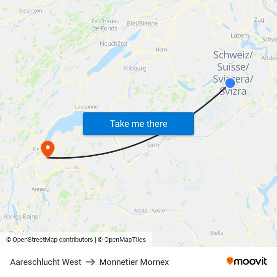 Aareschlucht West to Monnetier Mornex map