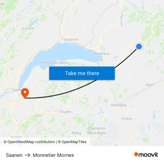 Saanen to Monnetier Mornex map