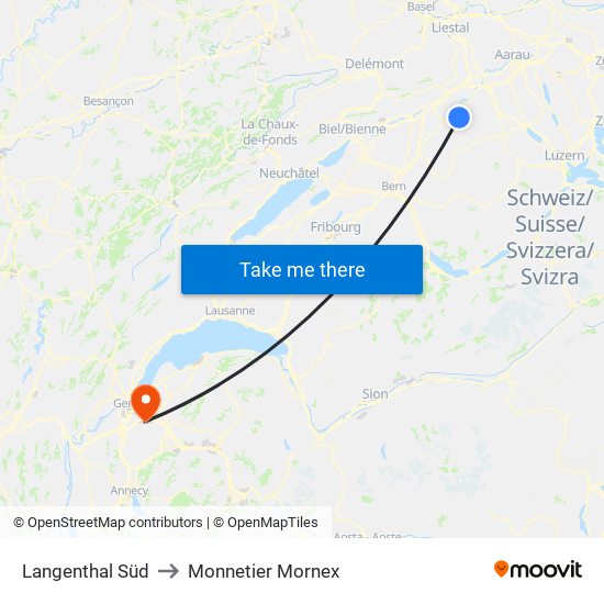 Langenthal Süd to Monnetier Mornex map