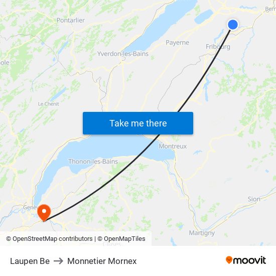 Laupen Be to Monnetier Mornex map