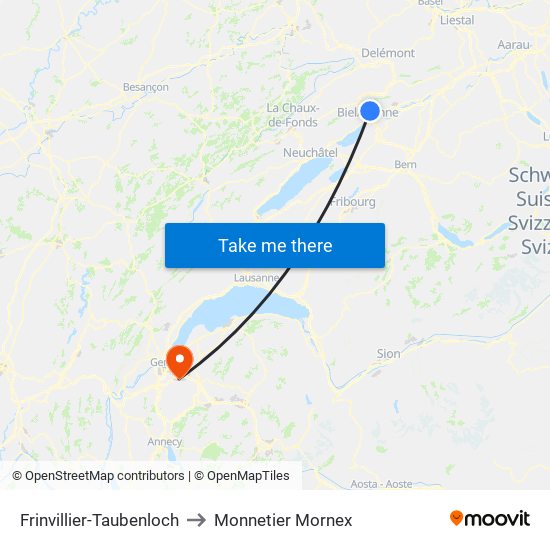 Frinvillier-Taubenloch to Monnetier Mornex map