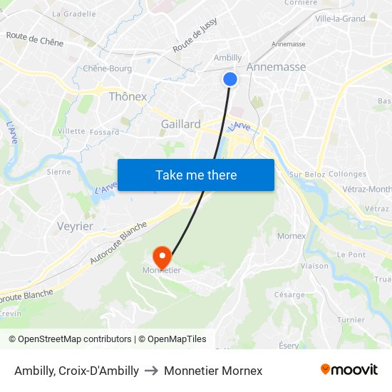 Ambilly, Croix-D'Ambilly to Monnetier Mornex map