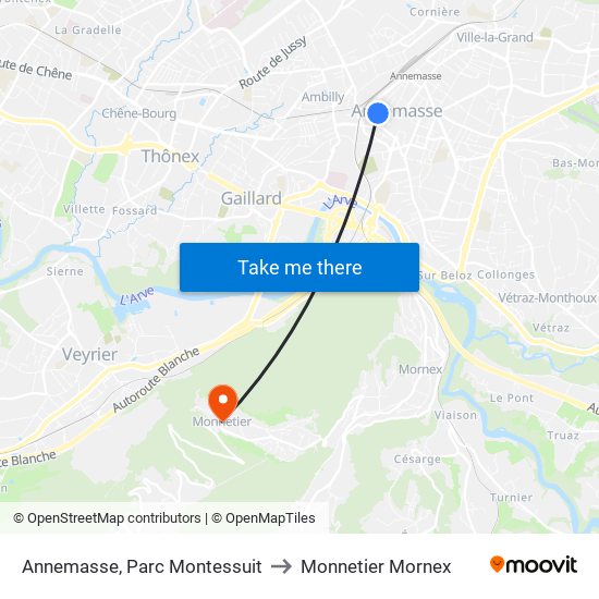 Annemasse, Parc Montessuit to Monnetier Mornex map