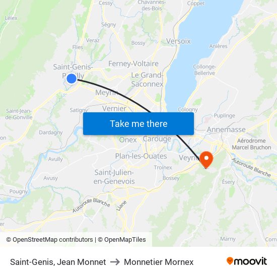 Saint-Genis, Jean Monnet to Monnetier Mornex map