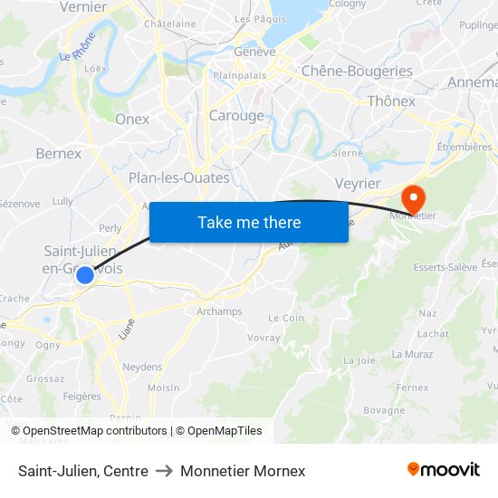 Saint-Julien, Centre to Monnetier Mornex map