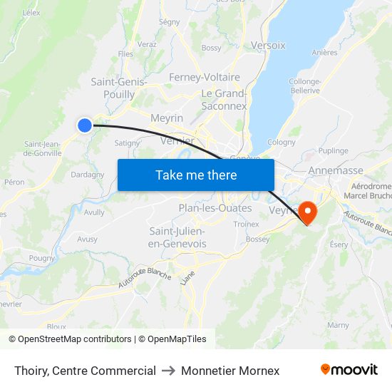 Thoiry, Centre Commercial to Monnetier Mornex map