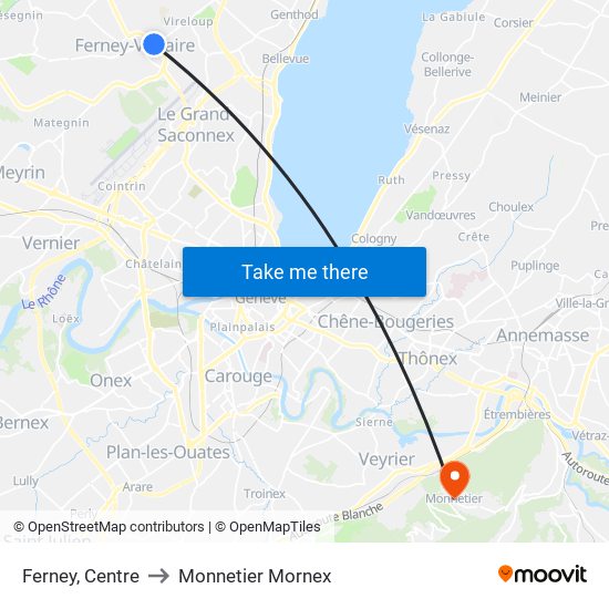 Ferney, Centre to Monnetier Mornex map