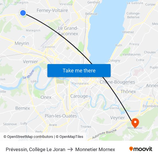 Prévessin, Collège Le Joran to Monnetier Mornex map