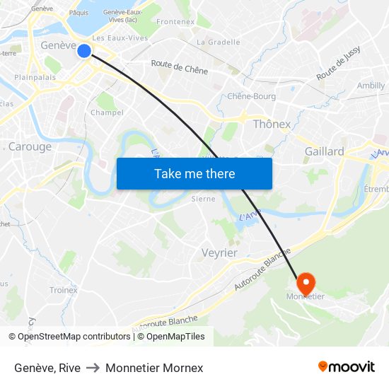 Genève, Rive to Monnetier Mornex map