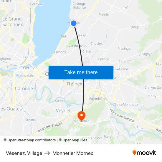 Vésenaz, Village to Monnetier Mornex map