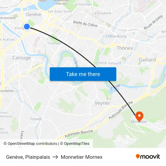 Genève, Plainpalais to Monnetier Mornex map