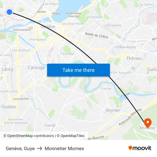 Genève, Guye to Monnetier Mornex map