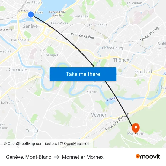Genève, Mont-Blanc to Monnetier Mornex map