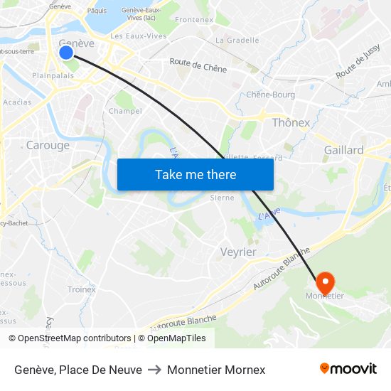 Genève, Place De Neuve to Monnetier Mornex map