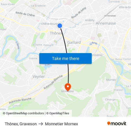 Thônex, Graveson to Monnetier Mornex map