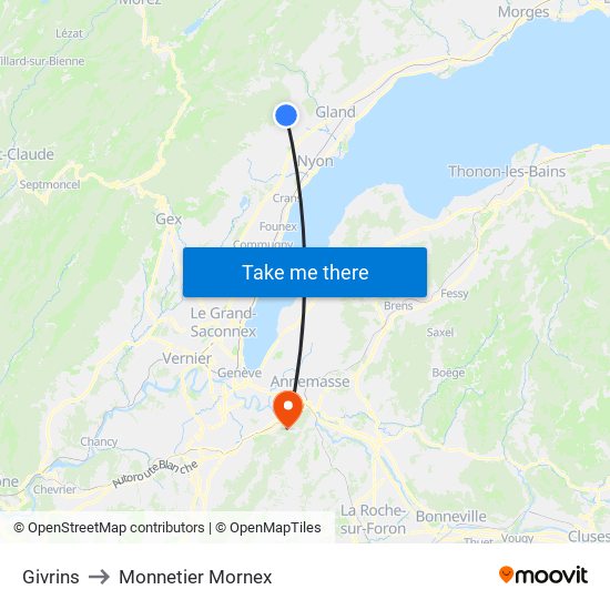 Givrins to Monnetier Mornex map