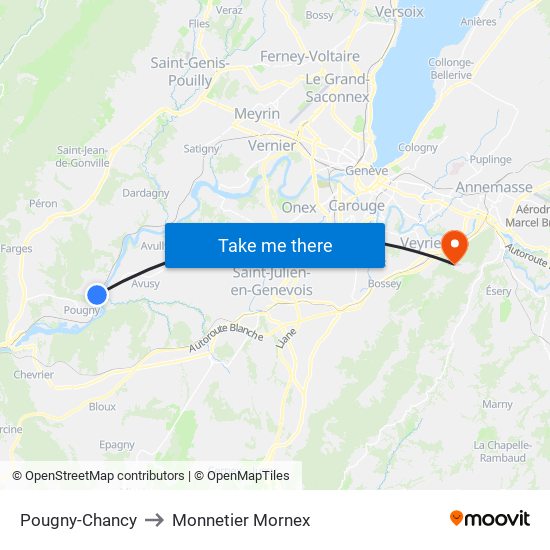 Pougny-Chancy to Monnetier Mornex map