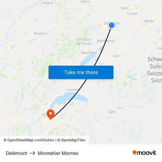 Delémont to Monnetier Mornex map