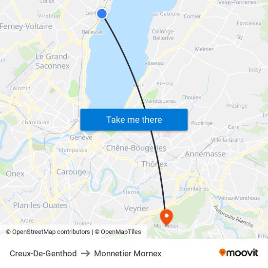 Creux-De-Genthod to Monnetier Mornex map