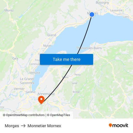 Morges to Monnetier Mornex map