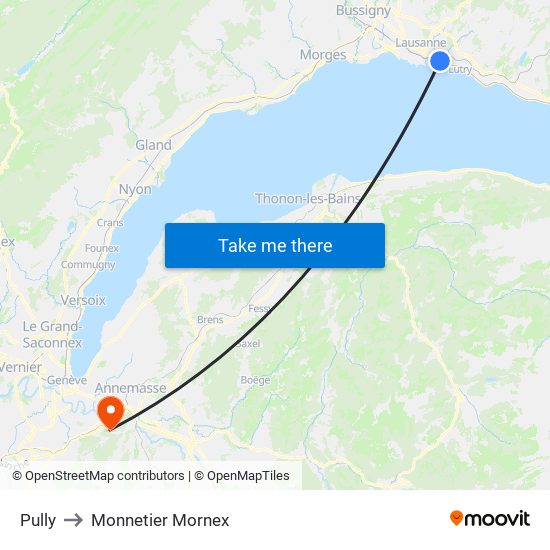 Pully to Monnetier Mornex map