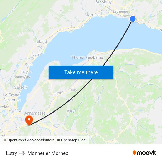 Lutry to Monnetier Mornex map