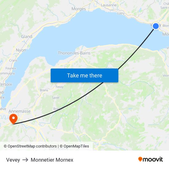 Vevey to Monnetier Mornex map